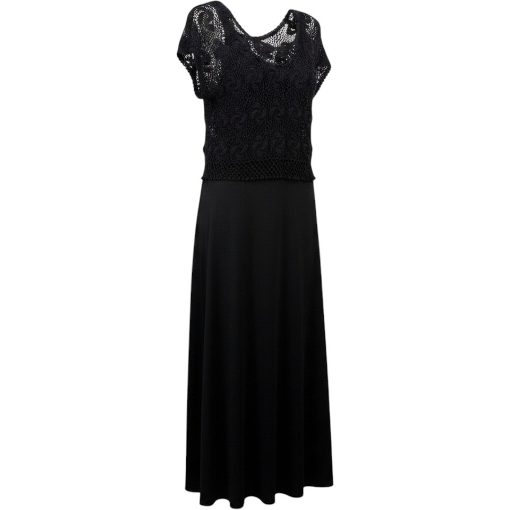 Patra 2-Piece Dress Set Women 8 Black Beaded Lace Overlay Maxi Evening Gown‎